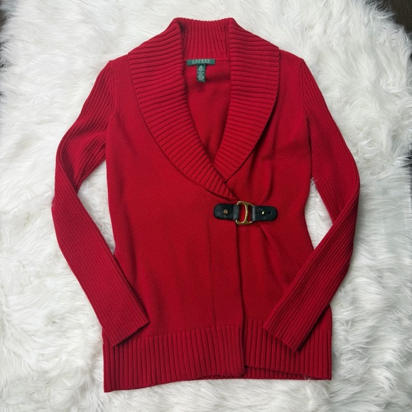 Ralph Lauren Sweaters - Ralph Lauren Red Cardigan with Buckle Accent